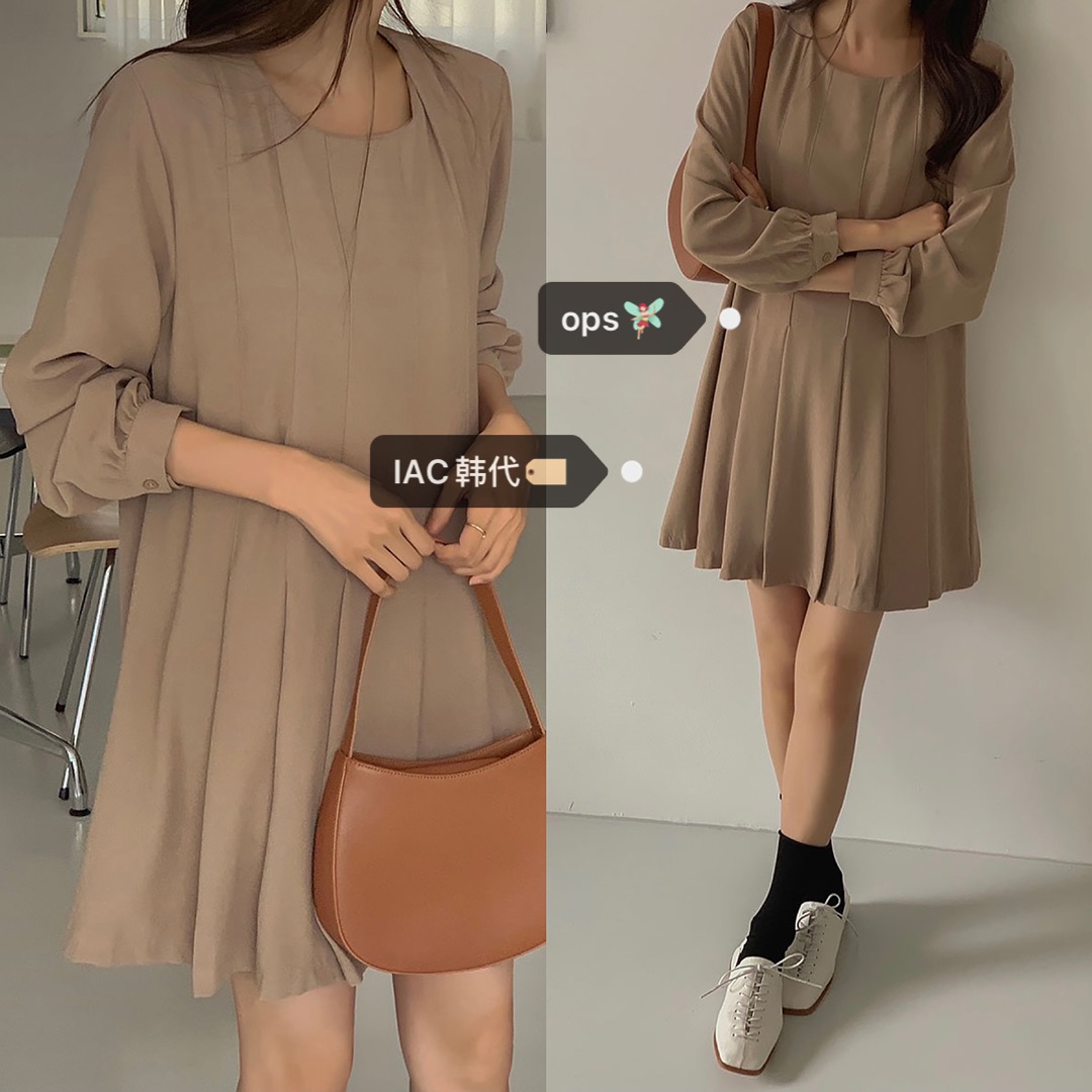 Charming Korean Style Pleated Dress with Small Round Neck - Cost-Effective Fashion for Effortless Style
