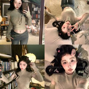 Charming Spicy Butterfly Detachable Half High Neck Knitted Top for Women – Trendy Square Design, Perfect for 90s and Y2K Fashion