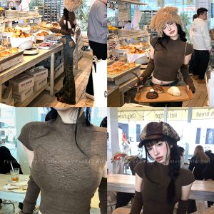 Charming Spicy Butterfly Detachable Half High Neck Knitted Top for Women – Trendy Square Design, Perfect for 90s and Y2K Fashion