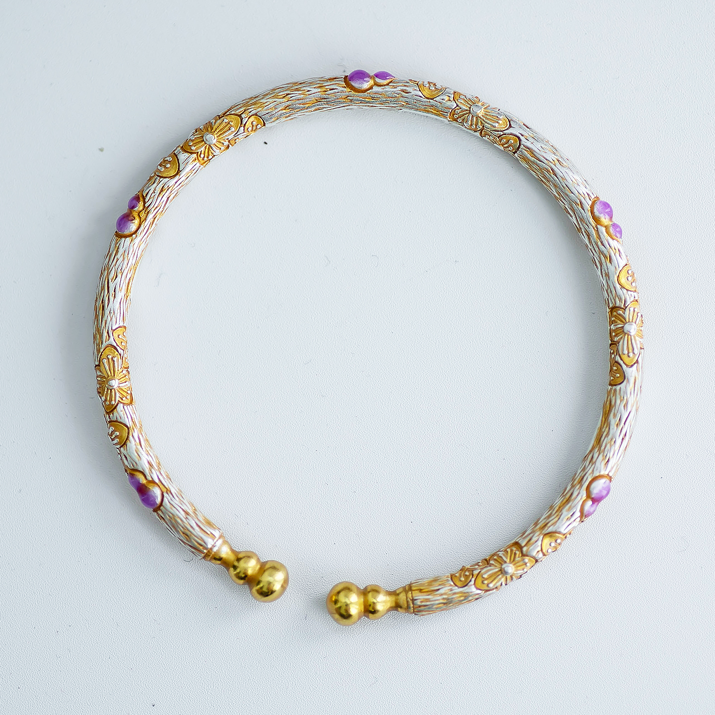 Cherry Blossom Gourd Bracelet for Women - Pure Silver Gilded, Openable Design, Chinese-Style Retro Enamel Gift