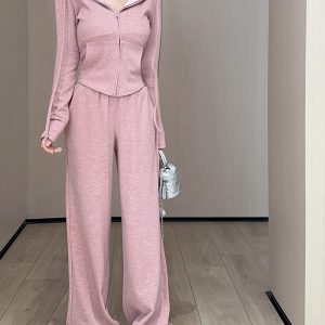 Chic Casual Sports Hoodie and Wide-Leg Pants Set for Women, Trendy Street Style, High-End Vibe, Cool Girl Outfit