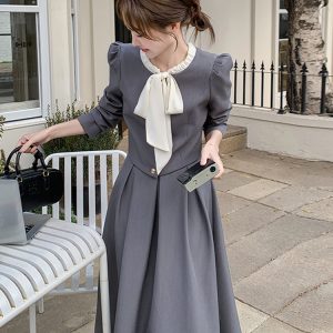 Chic Gray Suit Set for Women - Elegant Two-Piece Blazer and Skirt Outfit, 2025 Spring Fashion, Sophisticated Style