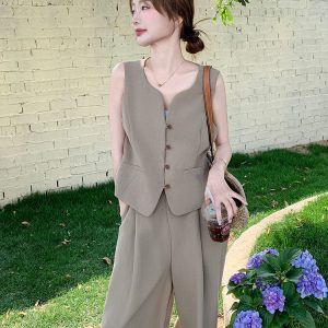 Chic Old Money Style Vest and Wide-Leg Pants Set for Women - Trendy High-End Summer 2025 Two-Piece Outfit