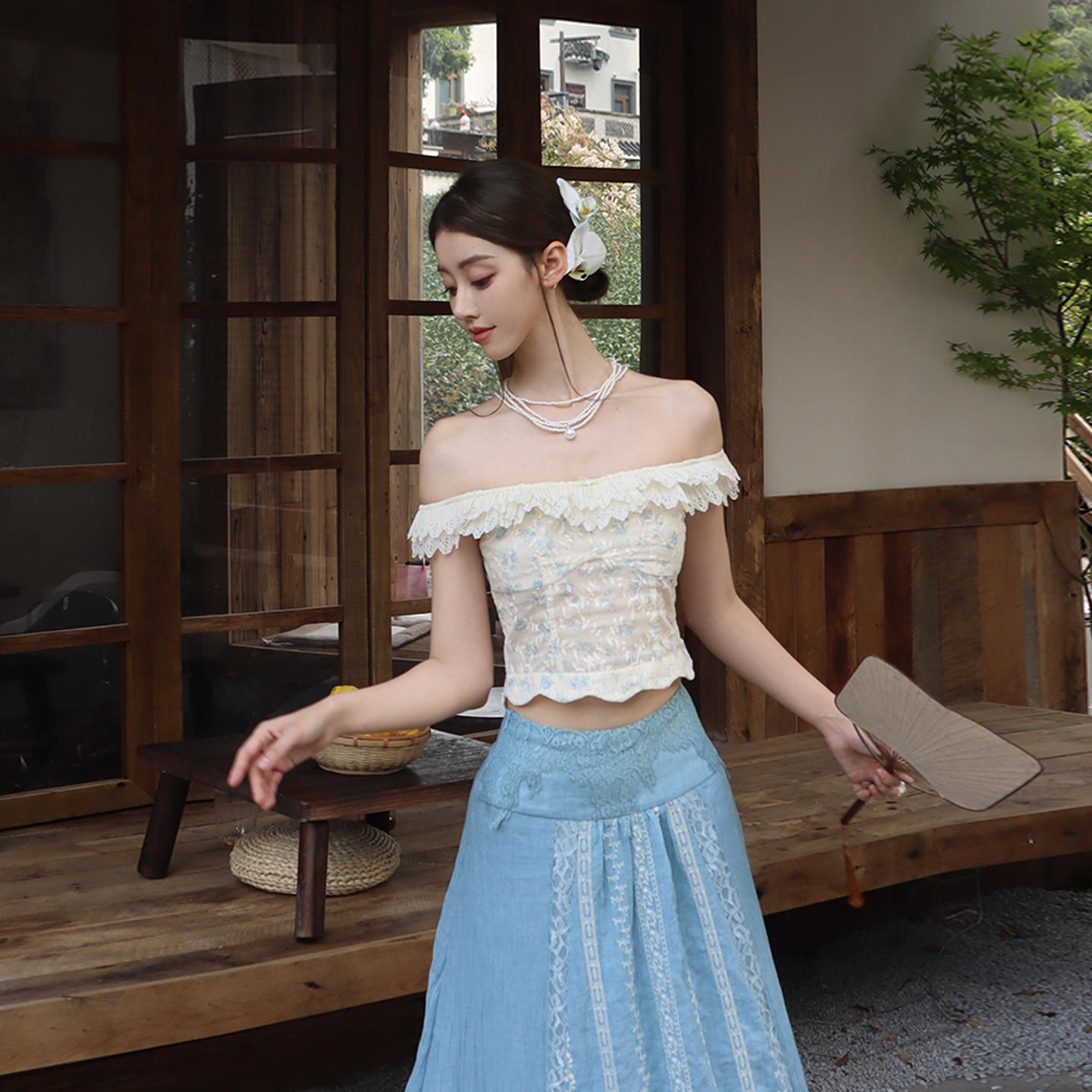 Chic One-Shoulder Embroidered Top & Skirt Set - Summer Vacation Style for Sweet Girls, Beach Outfit, Trendy Y2K Fashion