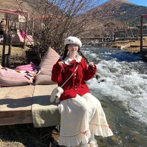 Chic Red Woolen Coat for Women, Sweet Temperament Birthday Sweater, Early Spring Battle Robe, Fragrant Style Top