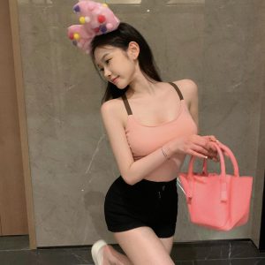 Chic Two-Piece Outfit for Petite Women - Spicy Girl Camisole and Denim Shorts Set, Trendy Summer Style