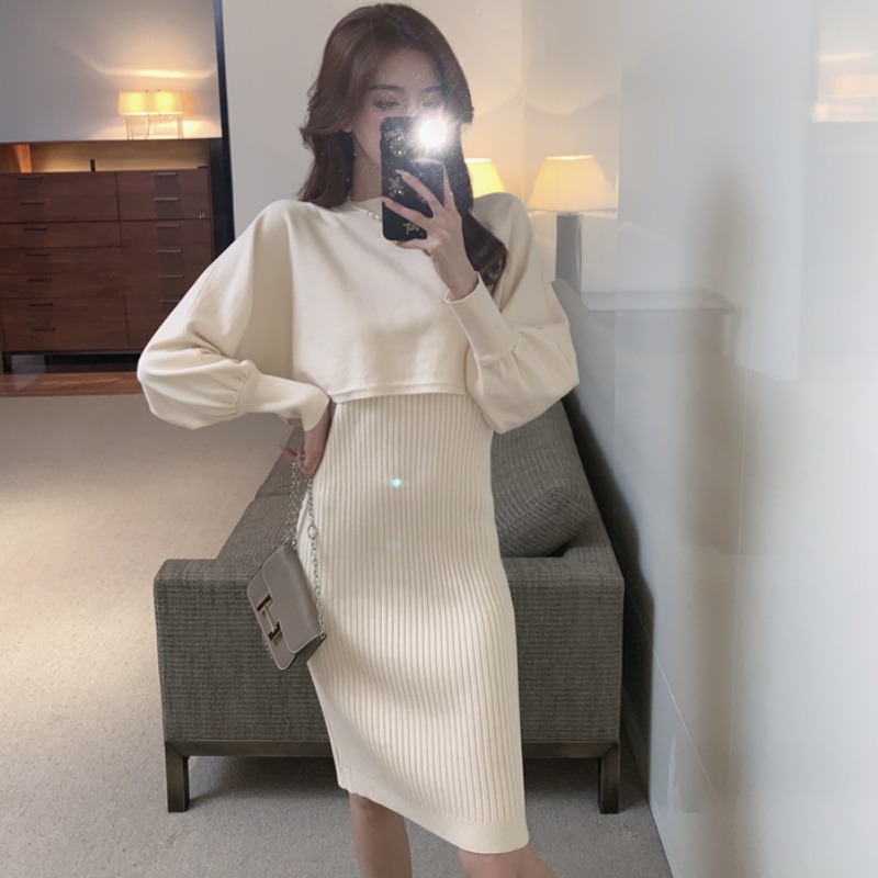 Chic Two-Piece Sweater and Camisole Dress Set - Trendy Street Style, Elegant Goddess Vibe, Fashionable Young Look