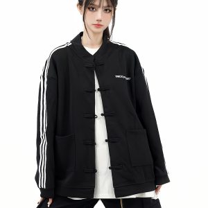 Chinese Style Button Jacket for Couples - Trendy Casual Autumn Top with Amoeba Design - National Trend Fashion