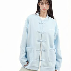 Chinese Style Button Jacket for Couples - Trendy Casual Autumn Top with Amoeba Design - National Trend Fashion