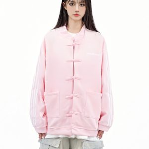 Chinese Style Button Jacket for Couples - Trendy Casual Autumn Top with Amoeba Design - National Trend Fashion