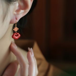 Chinese Style Cinnabar and Silver Drop Earrings for Women - Festive Zodiac Year Design, National Wind Aesthetic
