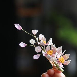 Chinese Style Floral Hairpin Headdress - Hanfu Accessory for Qipao, Daily Updo, Pink Flower-Wrapped Hair Clip