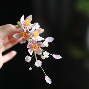 Chinese Style Floral Hairpin Headdress - Hanfu Accessory for Qipao, Daily Updo, Pink Flower-Wrapped Hair Clip