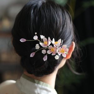 Chinese Style Floral Hairpin Headdress - Hanfu Accessory for Qipao, Daily Updo, Pink Flower-Wrapped Hair Clip