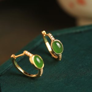Chinese Style Green Jade Ear Clips for Women, Light Luxury Gold-Inlaid Jade Earrings, National Wind Ear Accessories