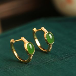 Chinese Style Green Jade Ear Clips for Women, Light Luxury Gold-Inlaid Jade Earrings, National Wind Ear Accessories