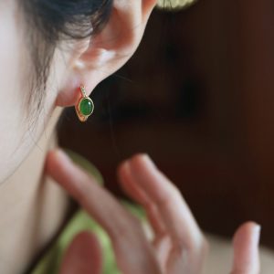 Chinese Style Green Jade Ear Clips for Women, Light Luxury Gold-Inlaid Jade Earrings, National Wind Ear Accessories