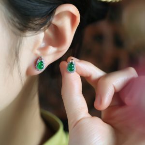 Chinese Style Natural Jade Gourd Earrings in Yang Green with Pure Silver - Elegant National Wind Gemstone Accessories for Women