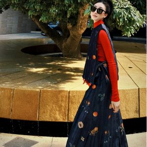 Chinese-Style Pleated Satin Vest & Horse Face Skirt Set for Women – Spring/Fall Fashion, Elegant and Trendy 90s Inspired Outfit