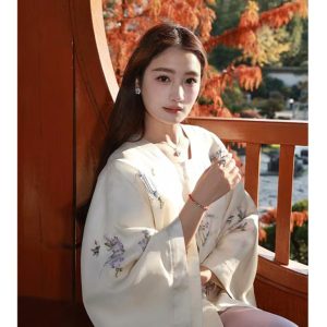 Chinese-Style Printed Jacket for Women - Unique Age-Reducing Design, White National Wind Shirt, Trendy Fashion Top