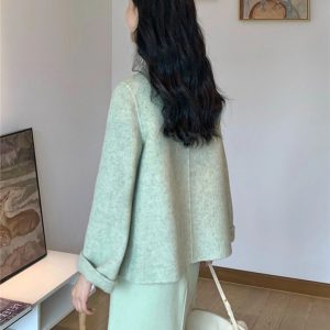 Chinese-Style Reversible Cashmere Short Coat & Woolen Skirt Two-Piece Set for Women - Autumn Winter Fashion 2023