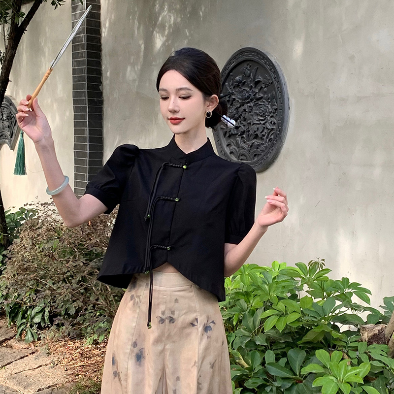 Chinese-Style Two-Piece Set: Women's Spring Shirt with Wide-Leg Pants, National Wind Outfit for Summer Fashion