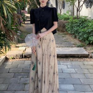 Chinese-Style Two-Piece Set: Women's Spring Shirt with Wide-Leg Pants, National Wind Outfit for Summer Fashion