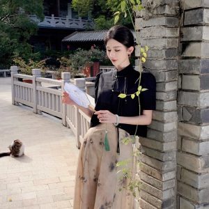 Chinese-Style Two-Piece Set: Women's Spring Shirt with Wide-Leg Pants, National Wind Outfit for Summer Fashion