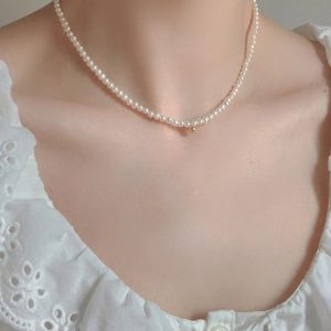 Choker Natural Pearl Small Bead Vintage Necklace for Women, Elegant Y2K Inspired Jewelry