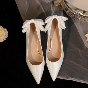 Chunky Heel Bowknot French Bridal Wedding Shoes - Comfortable Luxury Style for 2025