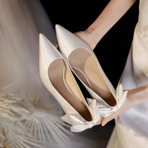 Chunky Heel Bowknot French Bridal Wedding Shoes - Comfortable Luxury Style for 2025