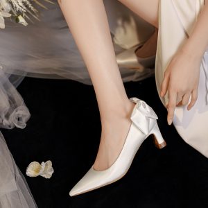 Chunky Heel Bowknot French Bridal Wedding Shoes - Comfortable Luxury Style for 2025