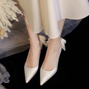 Chunky Heel Bowknot French Bridal Wedding Shoes - Comfortable Luxury Style for 2025