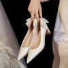 Chunky Heel Bowknot French Bridal Wedding Shoes - Comfortable Luxury Style for 2025