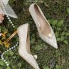 Chunky Heel Wedding Shoes with Crystal Accents and Gold Sequins - Dual-Use Comfortable Bridal High Heels