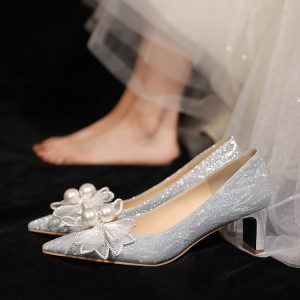 Chunky Heel Wedding Shoes with French Crystals - Stunning High Heels for Brides, Two-in-One Design for Comfort and Daily Wear