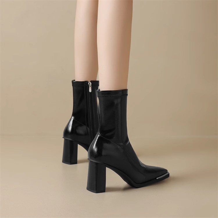 Chunky Heeled Square Toe Ankle Boots for Women - Slim Elastic Design, Elegant Style, Perfect for Long Legs and Instagram Looks
