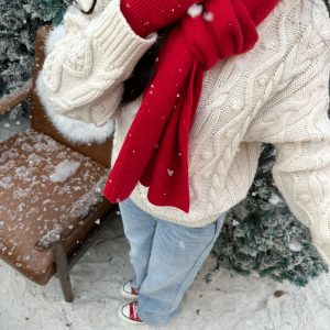 Chunky Knit Vintage Red Scarf and Gloves Set | Cozy Winter Accessories | 90s Inspired Fashion Statement