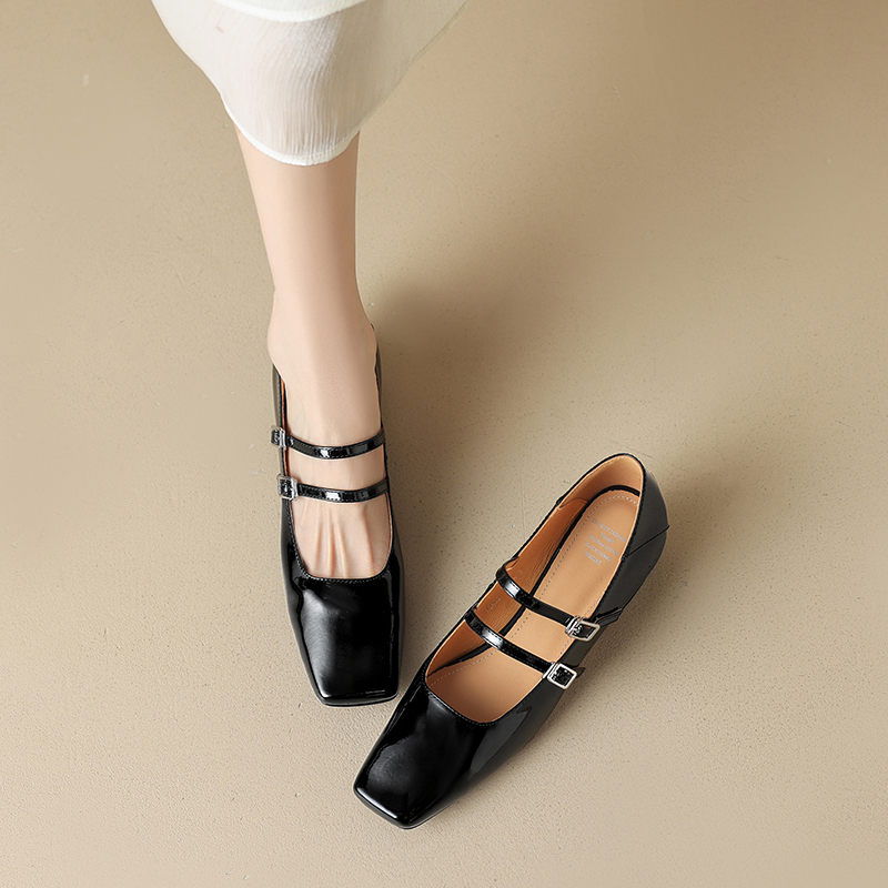 Classic One-Strap Chunky-Heeled Square-Toe Mary Jane Shoes for Women - Comfortable Soft-Soled Versatile Flats