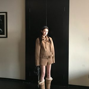 Classic Retro Wool Double-Breasted Lapel Jacket and Shorts Set for Women - Winter Fashion Essential