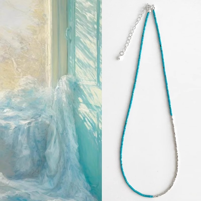 Classy 925 Silver Crushed Turquoise Necklace, Chinese Clavicle Chain, Elegant Statement Jewelry for Women