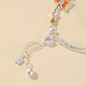 Classy Chinese-Style Enamel Butterfly Bracelet for Women, 925 Sterling Silver Bangle, Elegant Hand Accessory