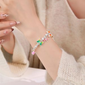 Classy Chinese-Style Enamel Butterfly Bracelet for Women, 925 Sterling Silver Bangle, Elegant Hand Accessory