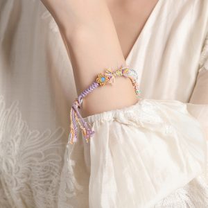 Classy S925 Pure Silver Fortune Pendant Bracelet for Women - Chinese Style Colorful Hand Rope Jewelry