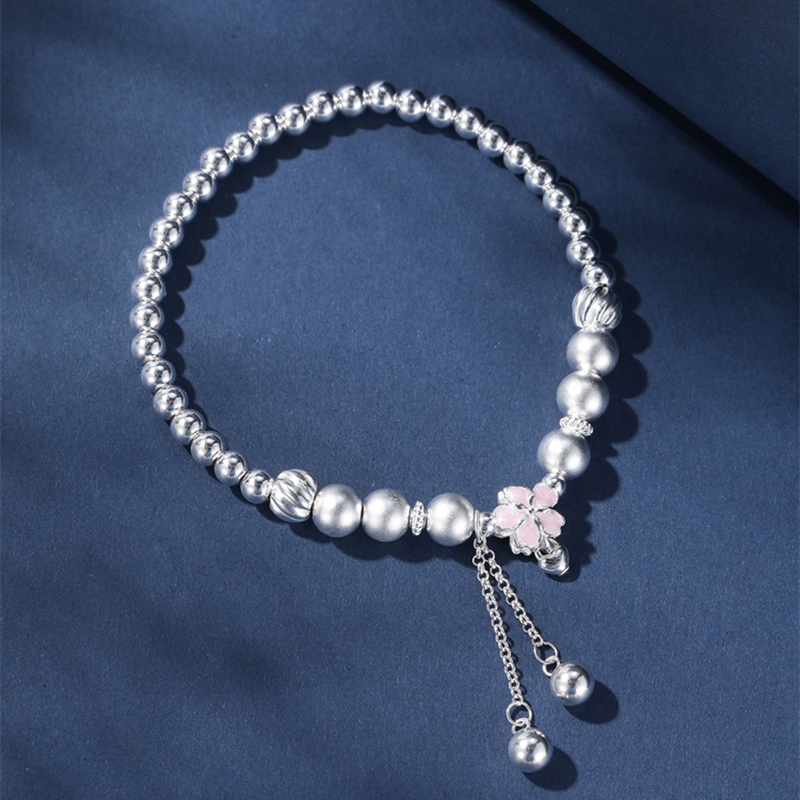 Classy S925 Sterling Silver Bracelet for Women with Dripping Glaze Flower Tassel Beads - Elegant Floral Jewelry Accessory