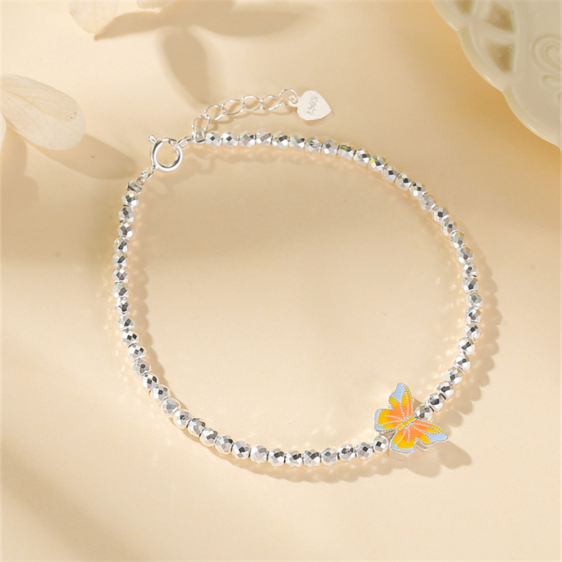 Classy S925 Sterling Silver Colorful Butterfly Beaded Bracelet - Light Luxury High-End Fashion Accessory for Elegant Style