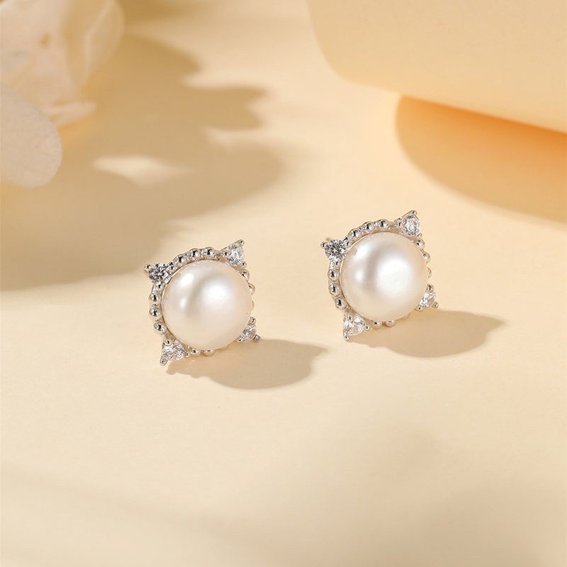 Classy S925 Sterling Silver Pearl Earrings for Women, Delicate Zirconia Small Studs, Elegant Fashion Jewelry for Any Occasion