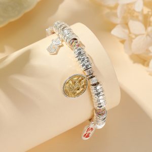 Classy Sterling Silver Bracelet for Women with Yellow财神 Woven Cord Ornament - Elegant Fashion Accessory