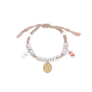 Classy Sterling Silver Bracelet for Women with Yellow财神 Woven Cord Ornament - Elegant Fashion Accessory