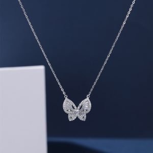 Classy Sterling Silver Hollow Butterfly Necklace for Women - Decorative Collarbone Chain, Elegant Jewelry Design